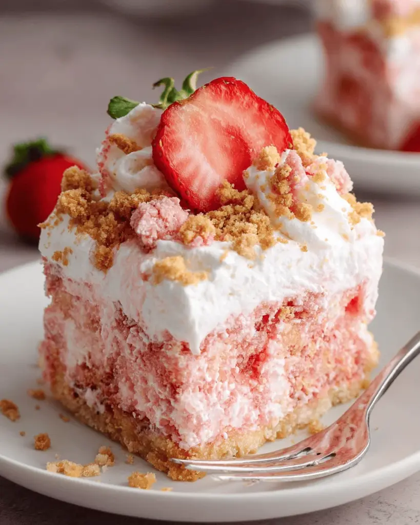 Strawberry Crunch Poke Cake