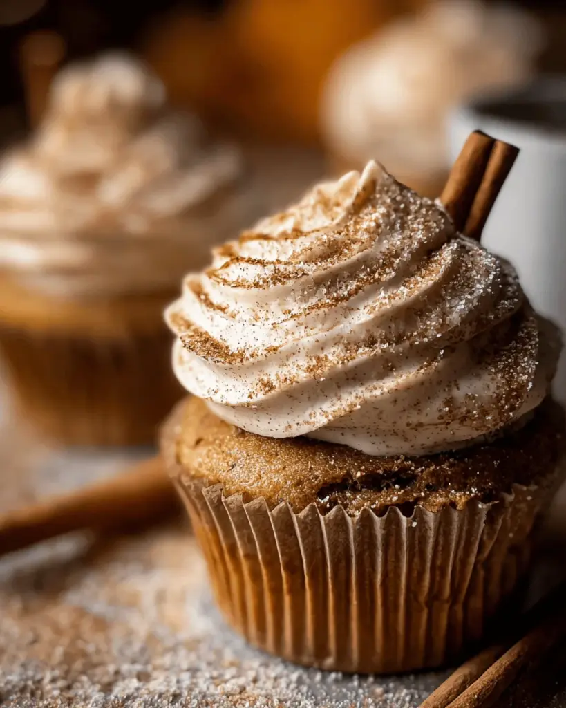 Vanilla Chai Pumpkin Latte Cupcakes with Cinnamon Brown Sugar Frosting