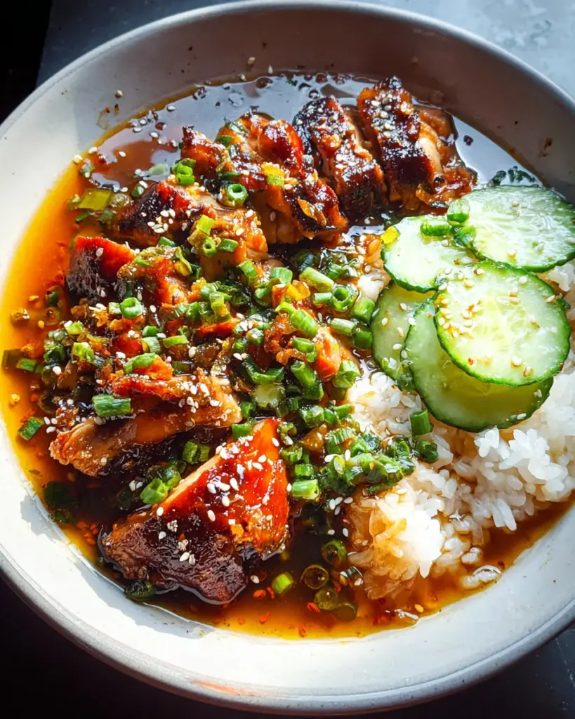 Caramelised Soy Chicken in Garlic Ginger Broth with Rice