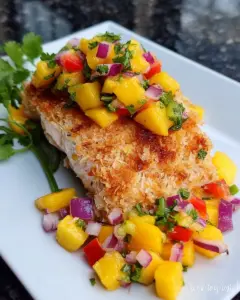 Coconut Crusted Salmon with Mango Pineapple Salsa