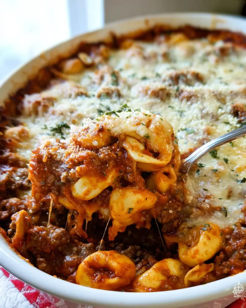Easy Beefy and Cheesy Baked Tortellini