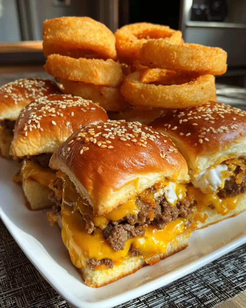 Onion Ring Cheeseburger Sliders