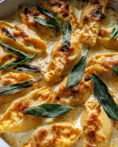 Pumpkin & Gouda Stuffed Shells With Brown Butter & Sage Alfredo Sauce