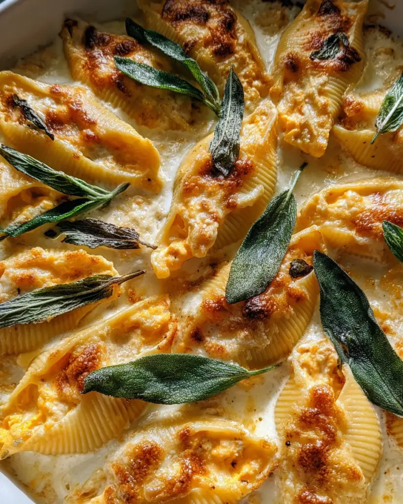 Pumpkin & Gouda Stuffed Shells With Brown Butter & Sage Alfredo Sauce