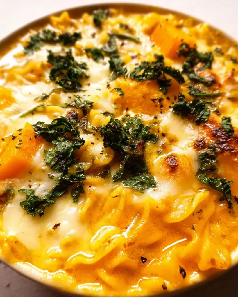 Butternut Squash Lasagna Soup with Kale & Mozzarella