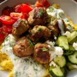 Gyro Bowls (Meatballs with Tzatziki, Lemon Rice, and Cucumber Salad)