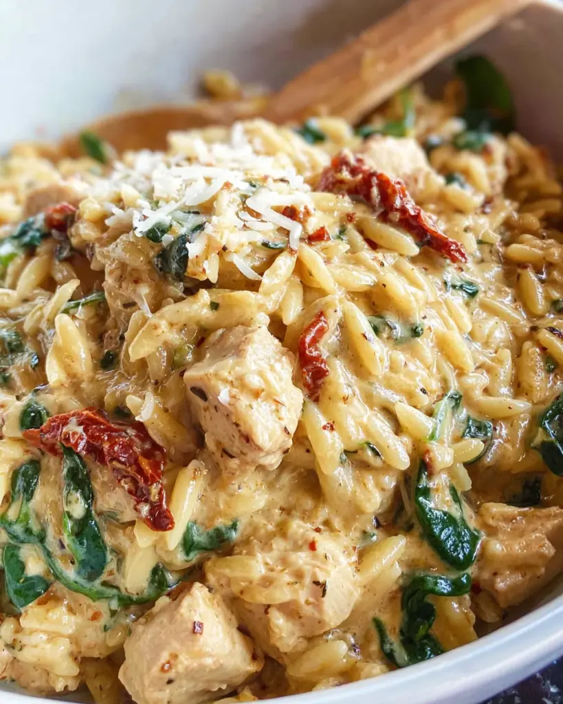 Slow Cooker Creamy Tuscan Chicken Orzo