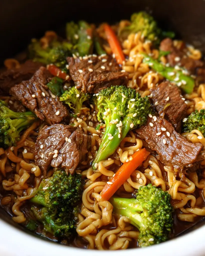 Crock Pot Beef and Broccoli Ramen
