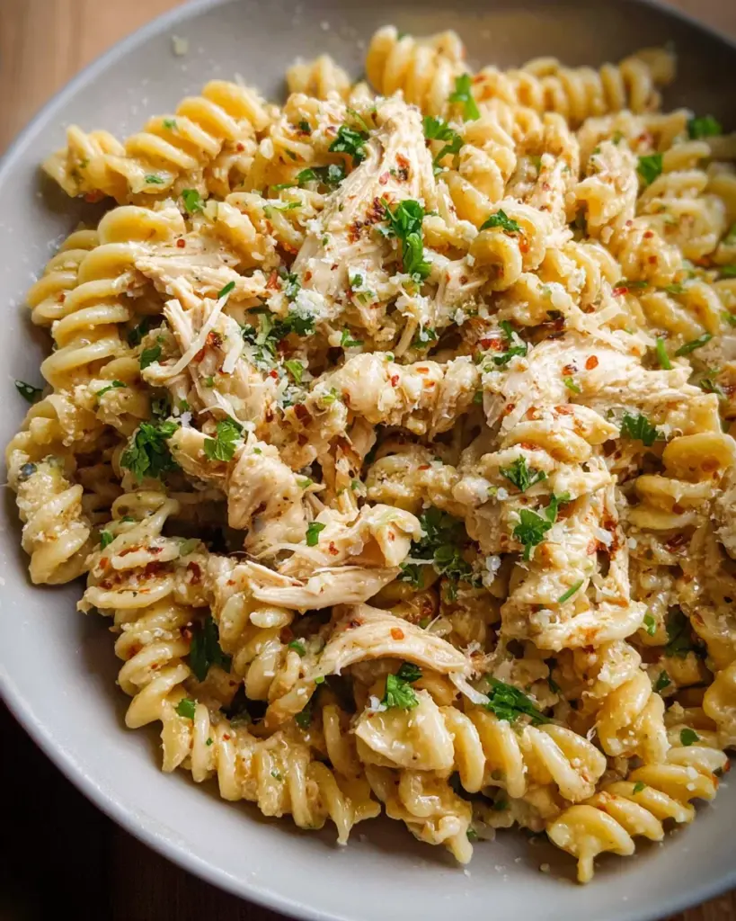 Crockpot Garlic Parmesan Chicken Pasta