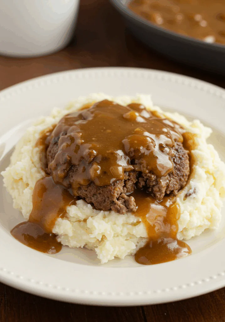 Ground Beef and Gravy Over Mashed Potatoes