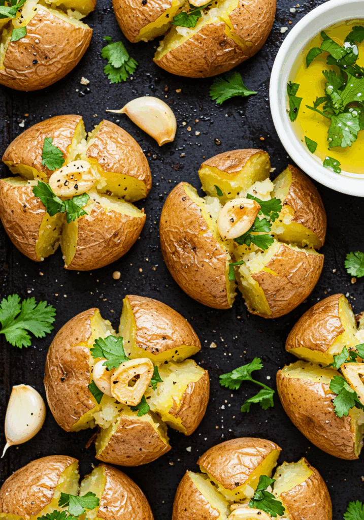 Smashed Potatoes with Garlic and Herbs