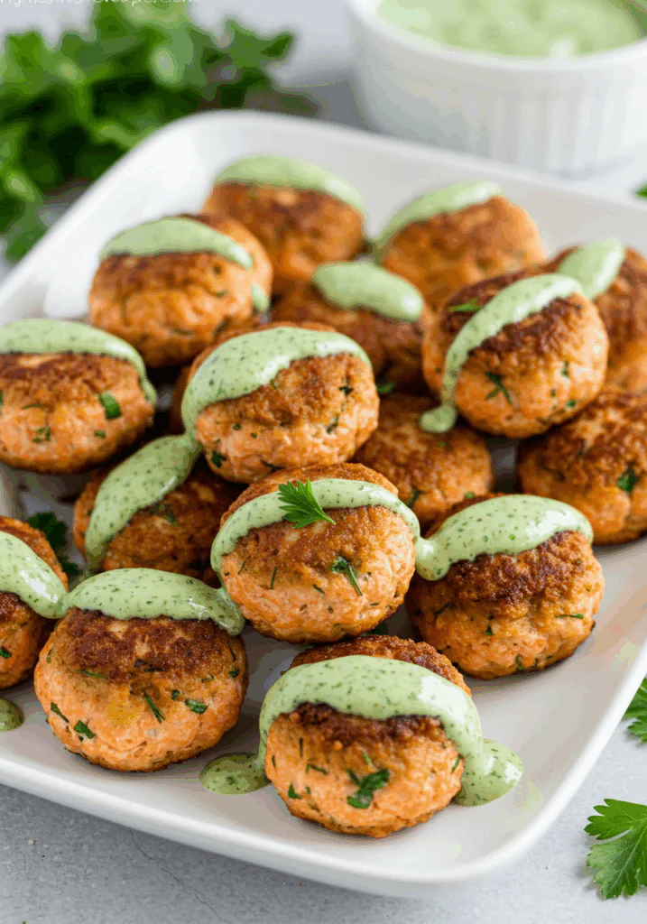 Baked Salmon Meatballs with Creamy Avocado Sauce