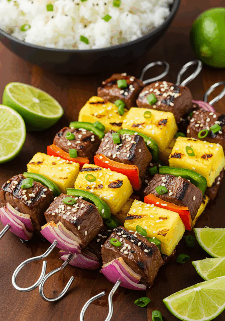 Grilled Teriyaki Steak and Pineapple Kabobs