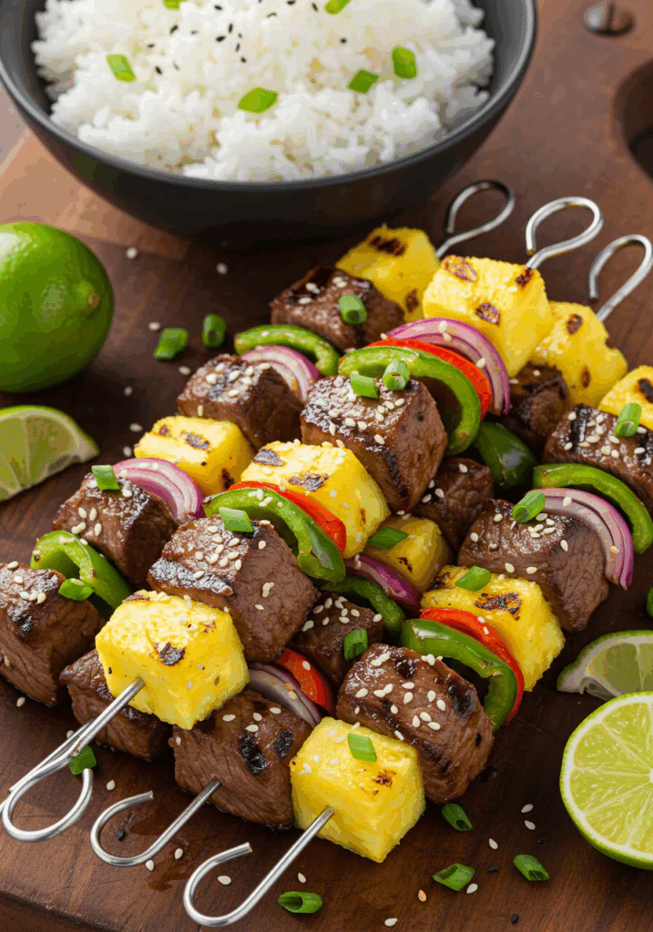 Grilled Teriyaki Steak and Pineapple Kabobs