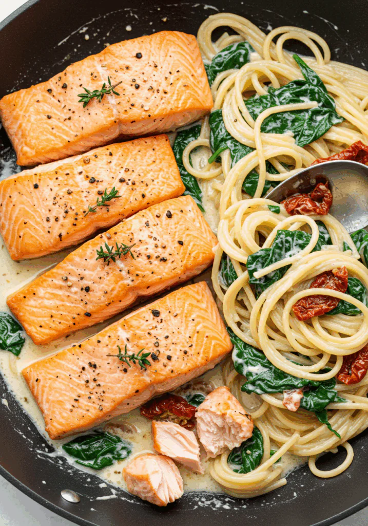 Tuscan Salmon with Parmesan Cream Sauce