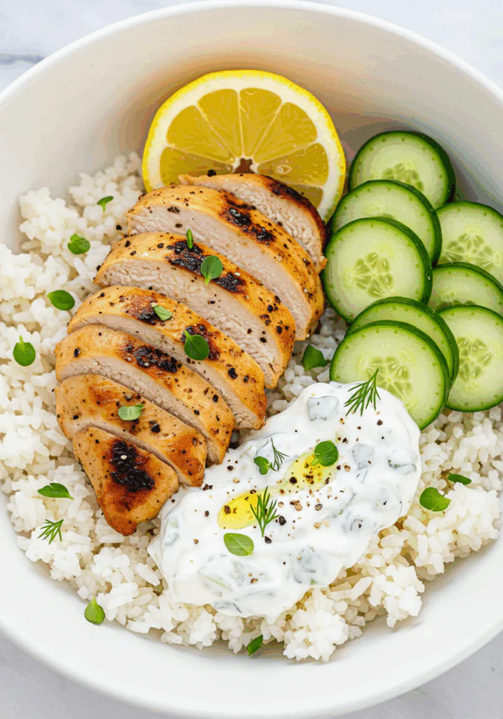 Dump-and-Bake Chicken Tzatziki with Rice