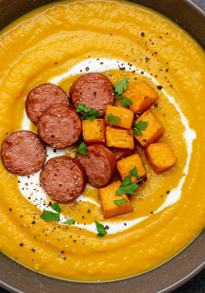Creamy Butternut Squash and Beef Sausage Soup