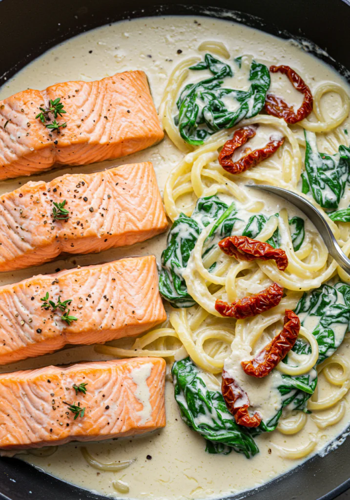 Tuscan Salmon with Parmesan Cream Sauce