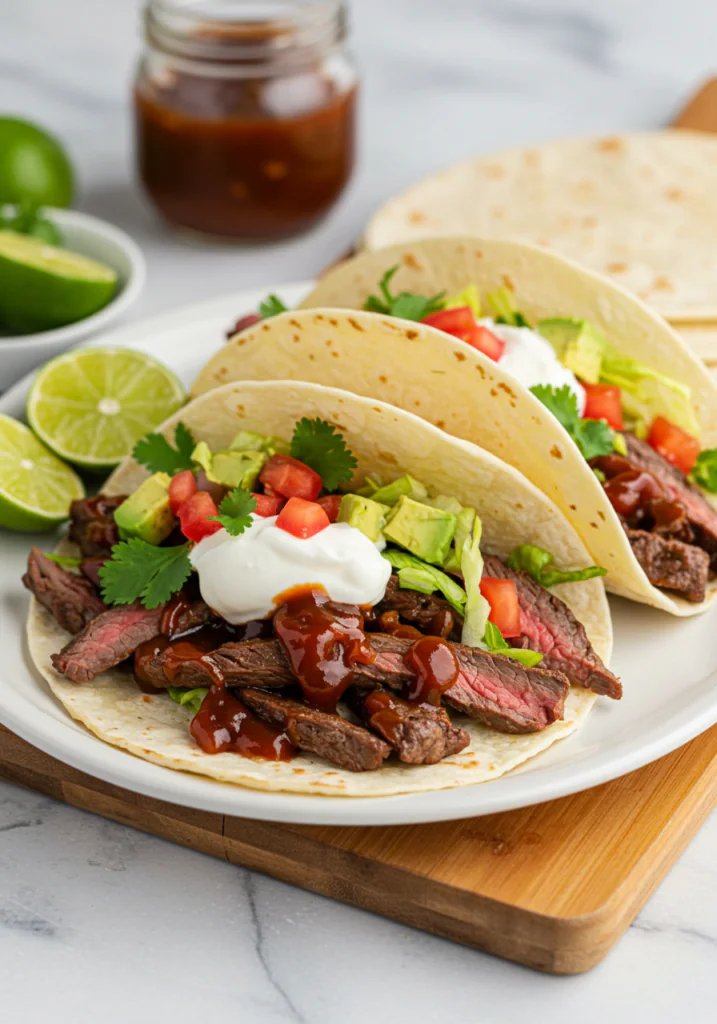 Garlic Butter Honey BBQ Beef Tacos