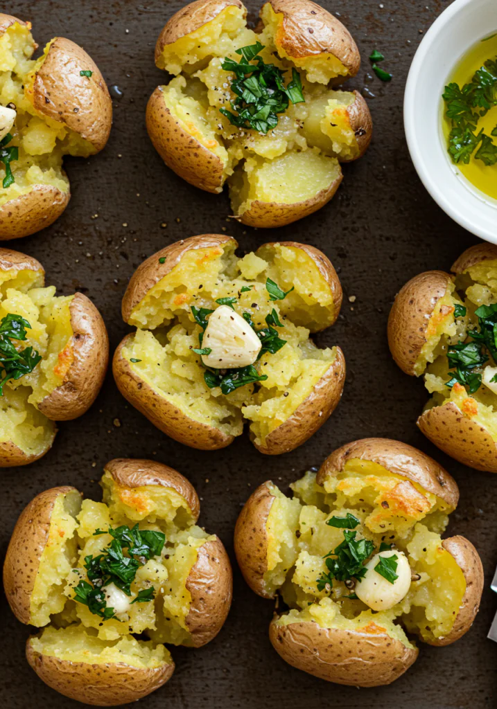 Smashed Potatoes with Garlic and Herbs