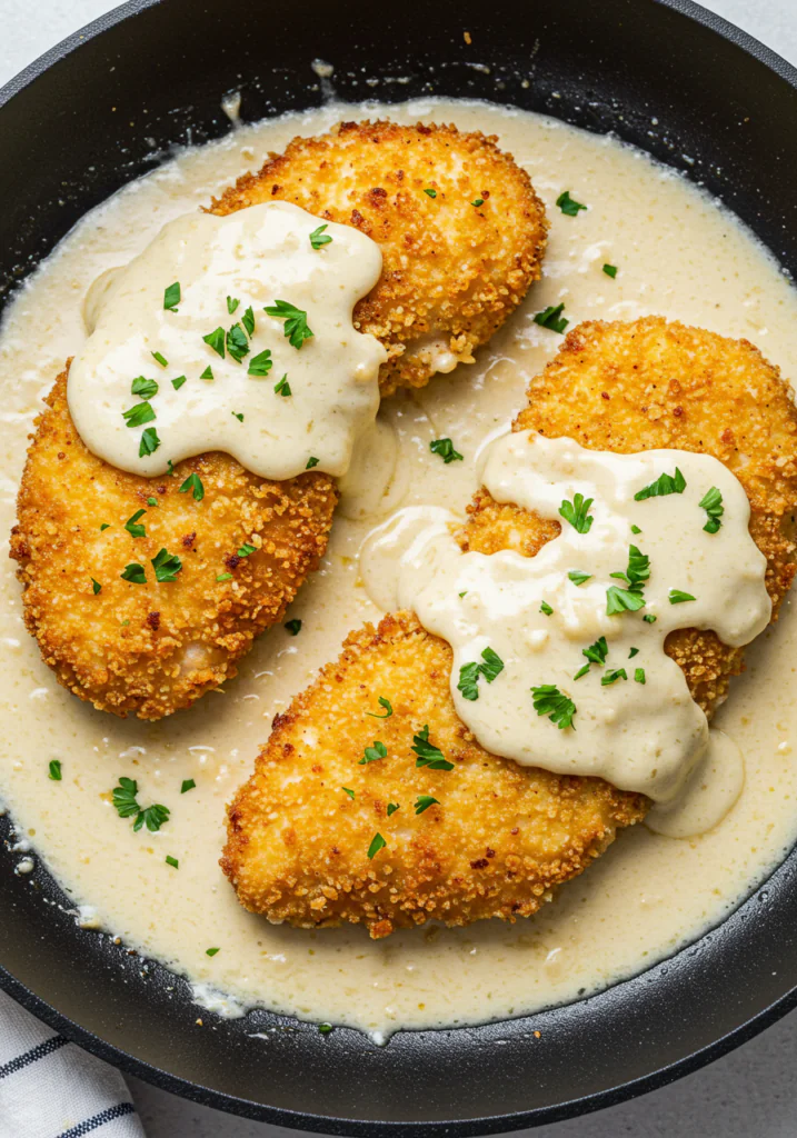 Crispy Parmesan Chicken with a Rich Garlic Sauce