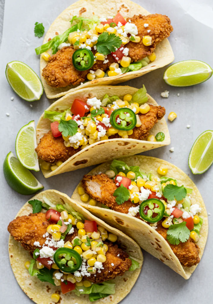 Fried Chicken Street Corn Tacos