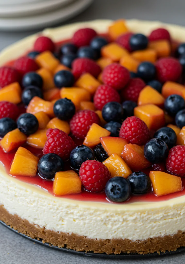 Summer Berry and Peach Cheesecake