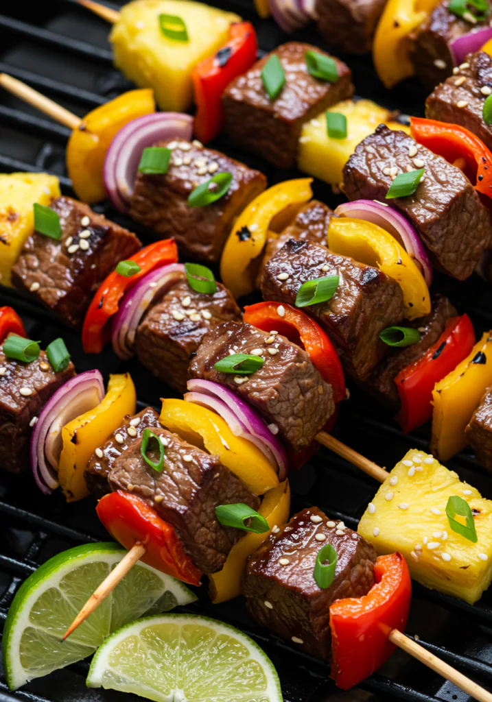 Grilled Teriyaki Steak and Pineapple Kabobs