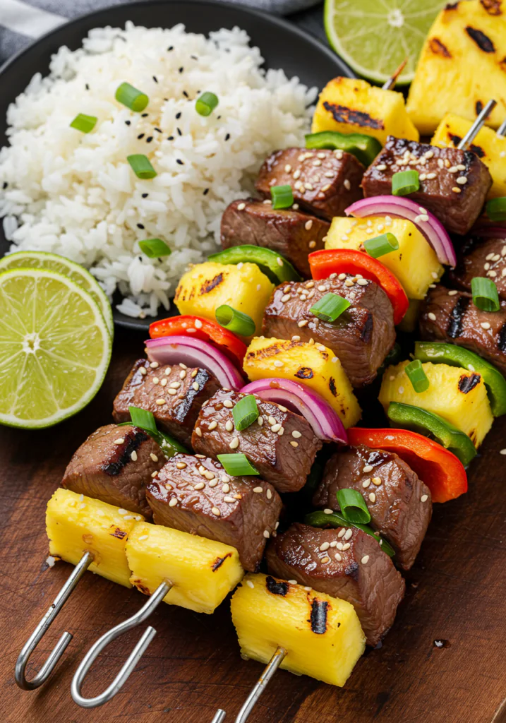 Grilled Teriyaki Steak and Pineapple Kabobs