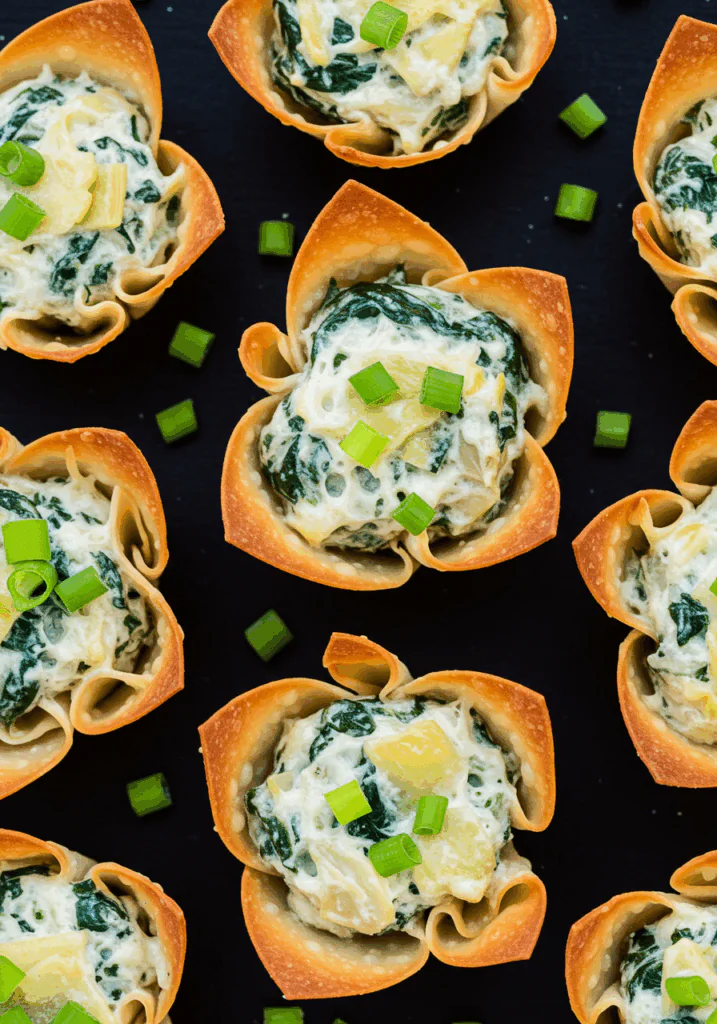 Cheesy Spinach Artichoke Wonton Cups