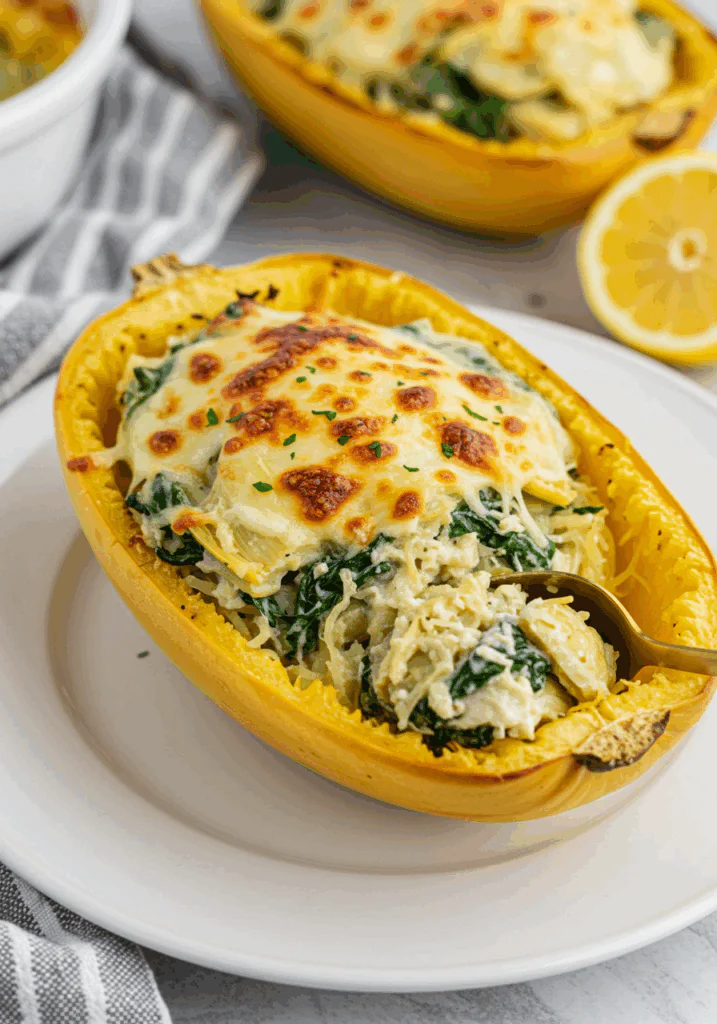 Spinach and Artichoke Stuffed Spaghetti Squash