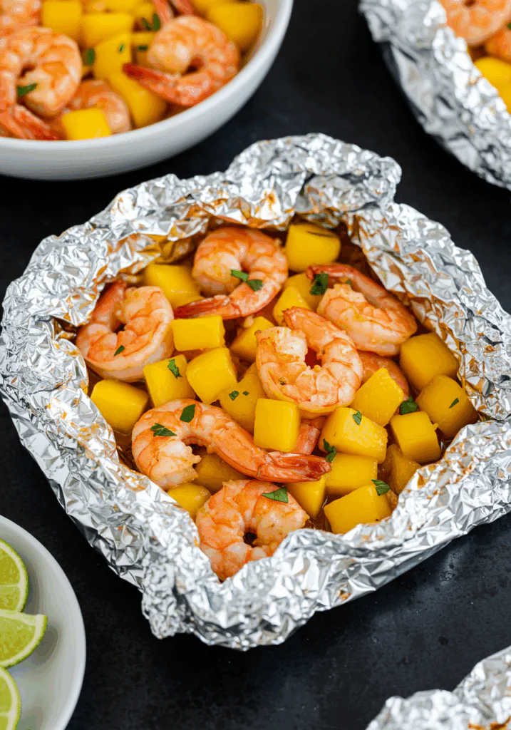 BBQ Shrimp and Mango Foil Packets