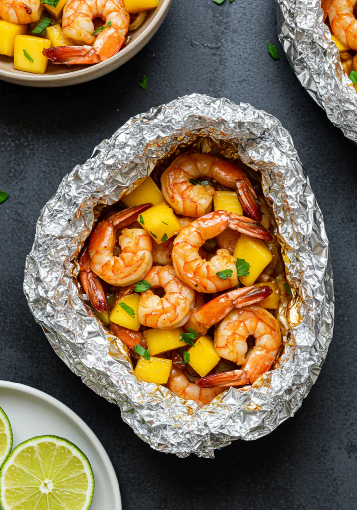 BBQ Shrimp and Mango Foil Packets