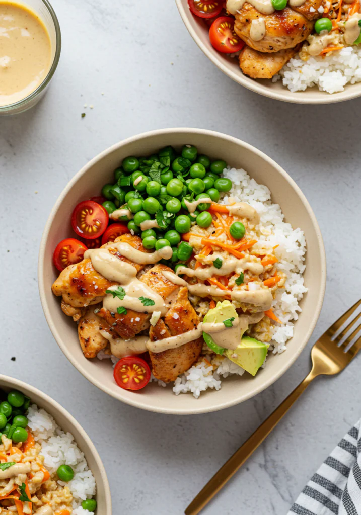 Chicken & Rice Bowls with Garlic Sauce
