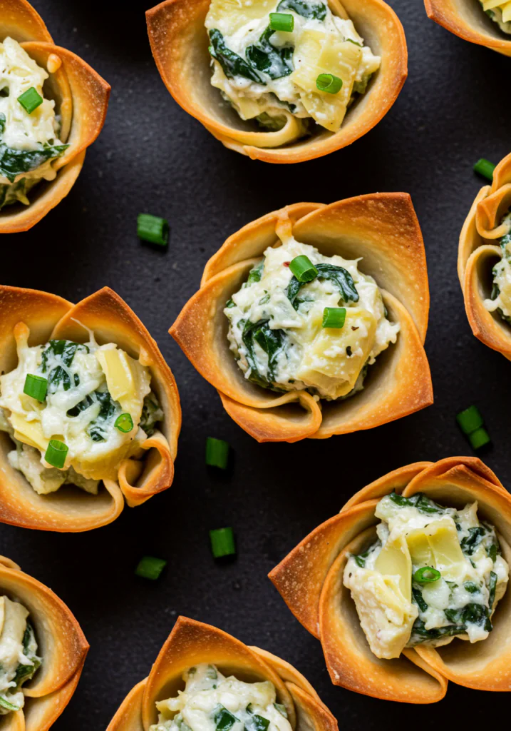 Cheesy Spinach Artichoke Wonton Cups