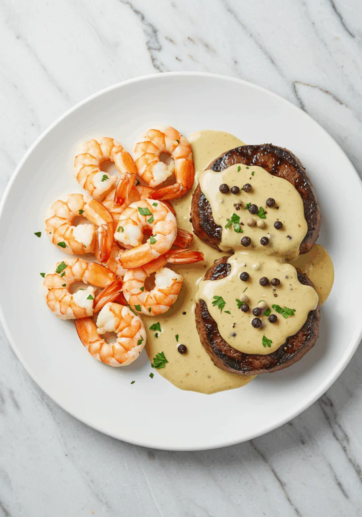 Surf and Turf with Creamy Garlic Sauce
