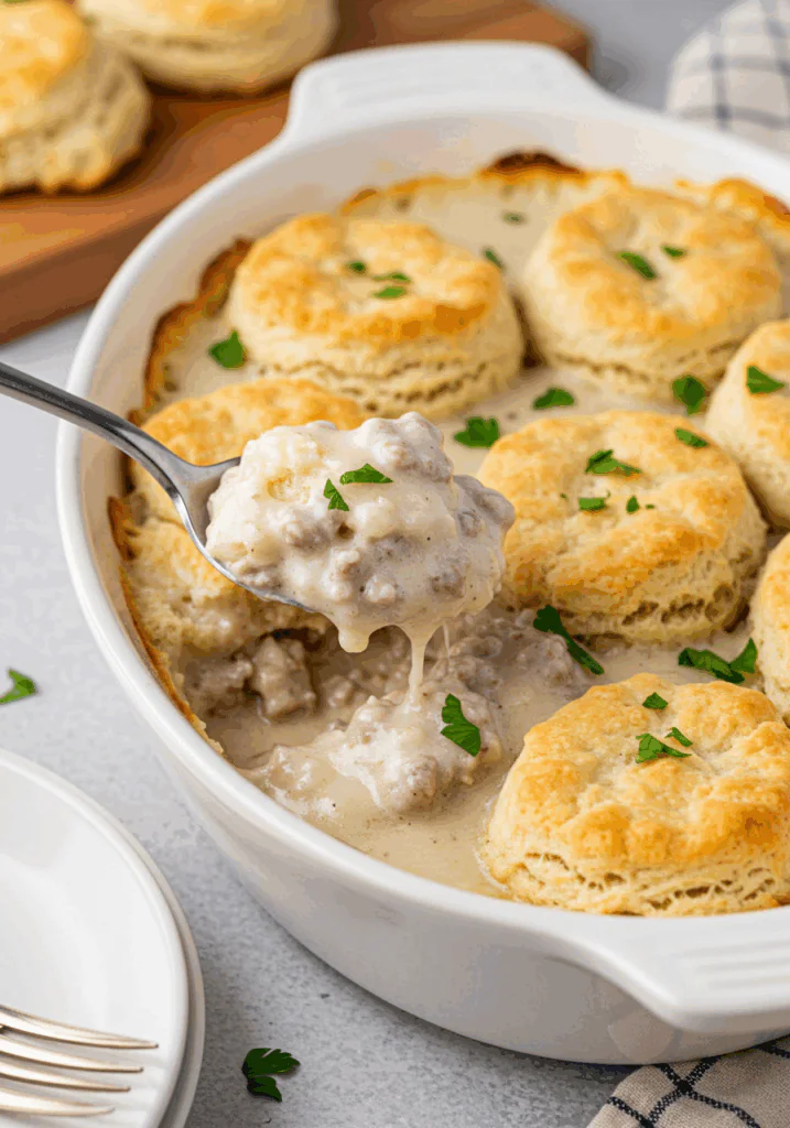 Turkey Sausage Gravy and Biscuit Pie