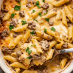 Crockpot Philly Cheesesteak Pasta Casserole