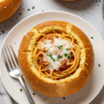 Spaghetti Garlic Bread Bowls