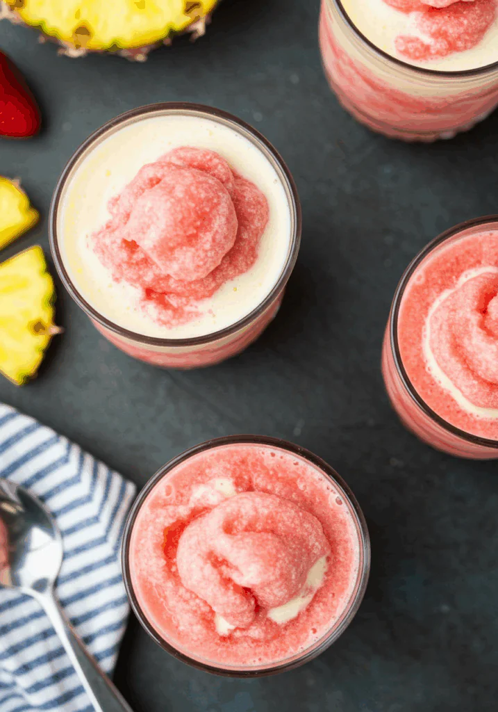 Pineapple Strawberry Swirled Slushies