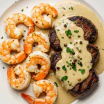 Surf and Turf with Creamy Garlic Sauce