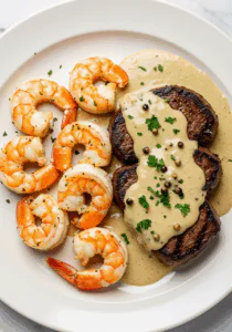 Surf and Turf with Creamy Garlic Sauce