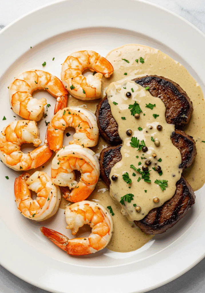 Surf and Turf with Creamy Garlic Sauce