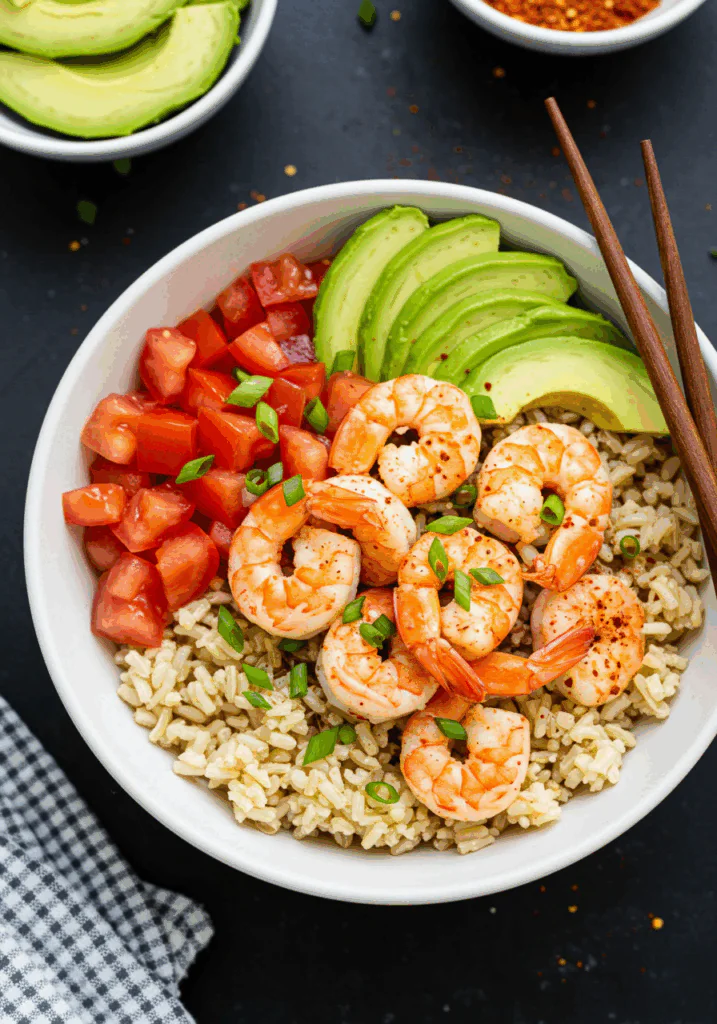 Spicy Shrimp and Avocado Rice Bowl