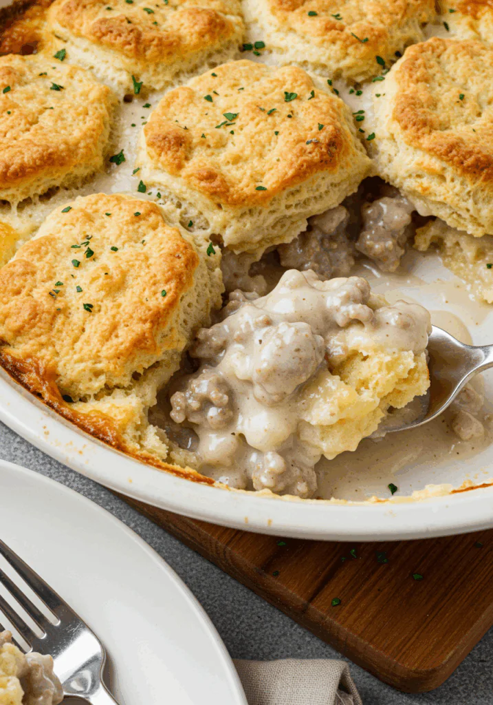 Turkey Sausage Gravy and Biscuit Pie