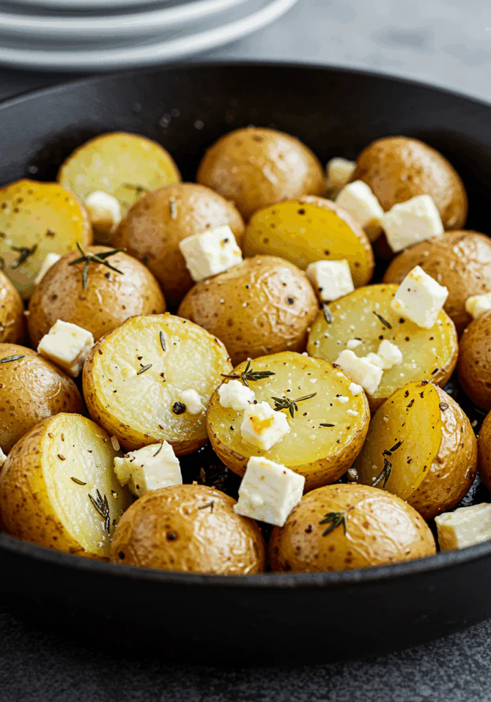 Roasted Potatoes with Baked Feta and Garlic