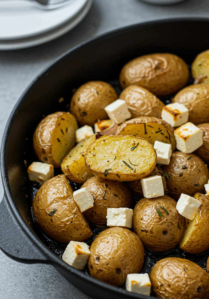 Roasted Potatoes with Baked Feta and Garlic
