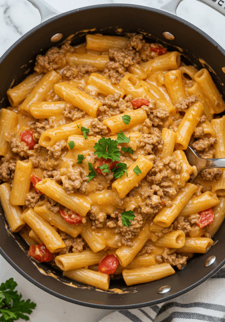 Creamy Rotel Pasta with Ground Beef