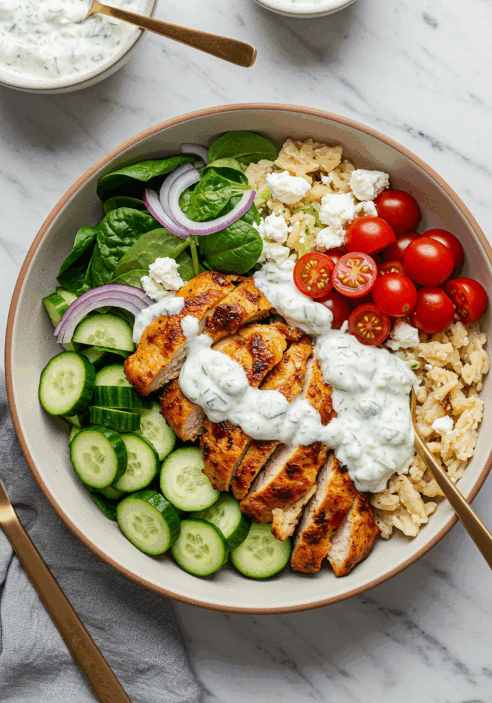 Greek Chicken Gyro Bowls with Tzatziki Sauce