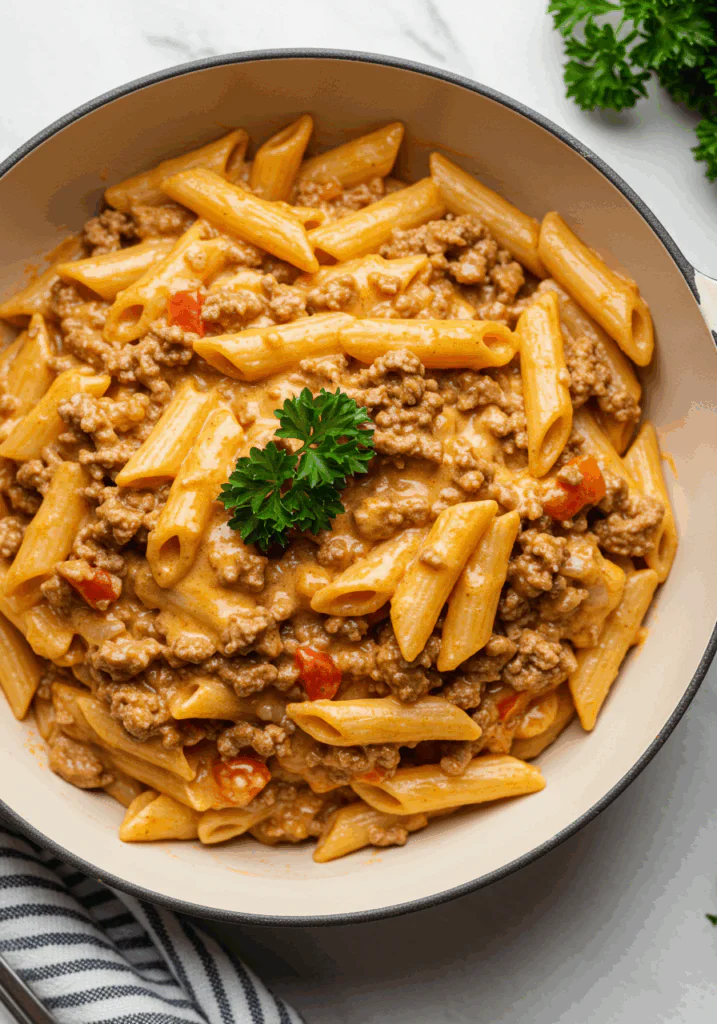 Creamy Rotel Pasta with Ground Beef